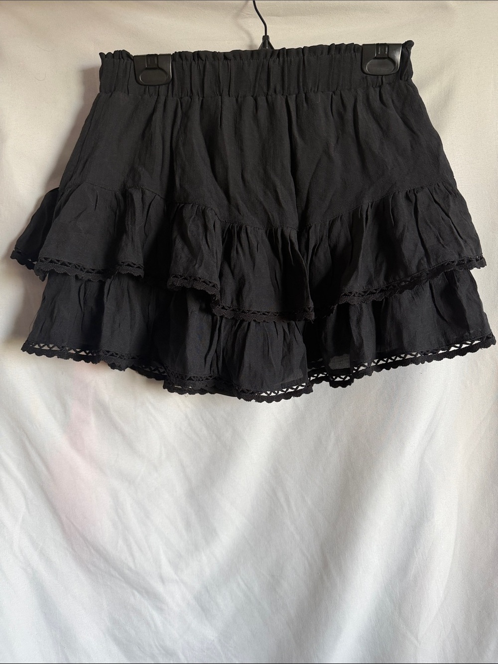 Ruffled Black Mini Skort with Lace Edge